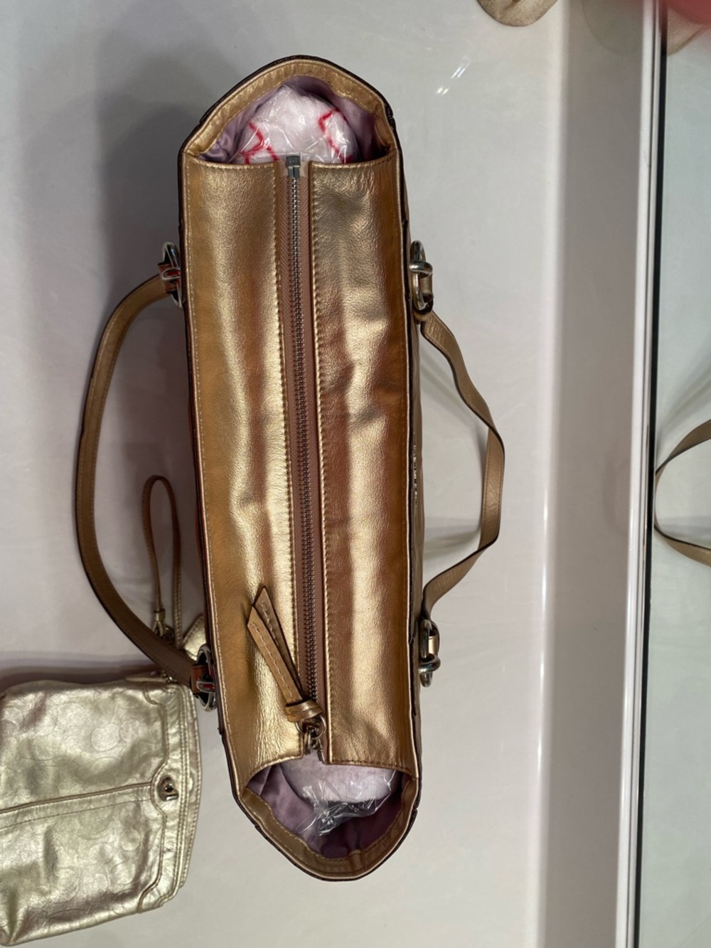 Coach Metallic Gold Leather Signature Tote with Matching Wristlet - Picture 5 of 11